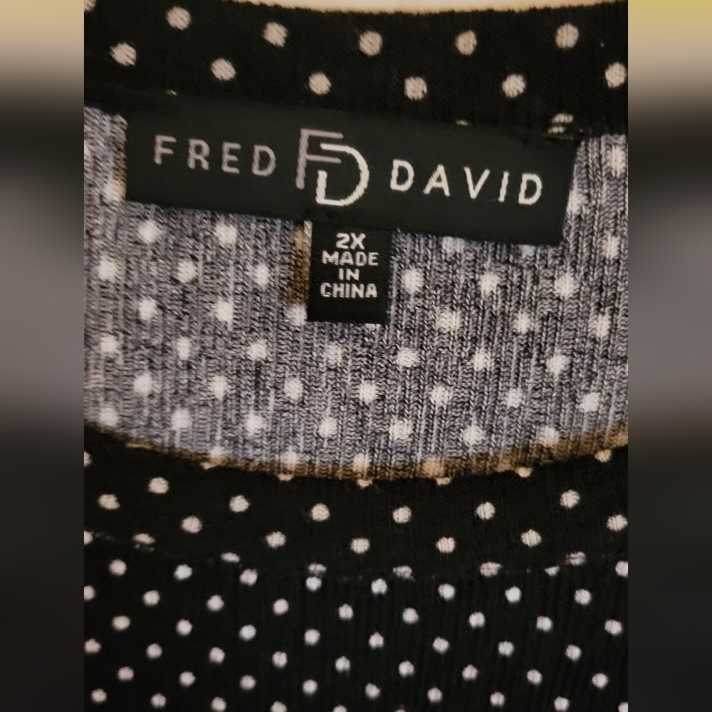 FD Fred David 2X Black w White w Polka Dot Ooen 3/4 Sleeves - Picture 2 of 5